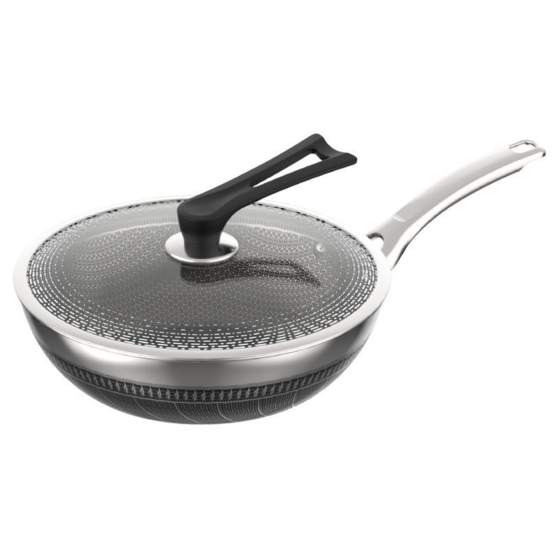 爱仕达晶刚甲蜂窝网纹不粘锅316不锈钢炒锅电磁炉燃气通用 CC32E7