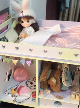 bjd玩偶20cm娃用小娃娃家具收纳30厘米6分棉花娃娃床屋适用拉布布