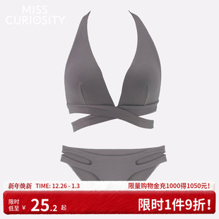 比基尼泳装 好奇蜜斯挂脖泳衣女分体套装 弹力不紧绷性感舒适三点式