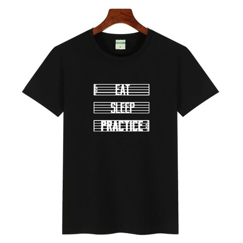 吃饭睡觉练琴T恤短袖双琴侠Eat Sleep Practice Repeat圆领衣服棉