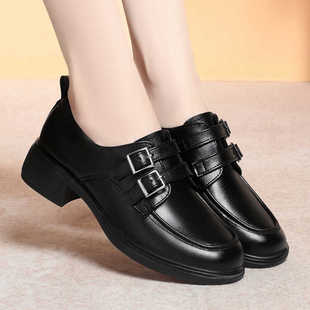 春秋款 中跟粗跟单鞋 女鞋 子 鞋 妈妈鞋 中年女士高跟鞋 真皮白黑色皮鞋