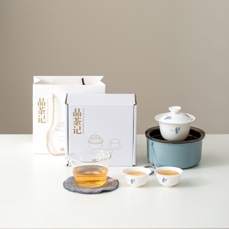 便携式户外旅行茶具蝴蝶兰羊脂玉瓷双人泡茶套装收纳盒伴手礼陶瓷