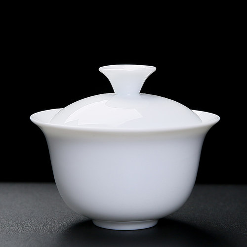 白瓷盖碗家用不烫手泡茶碗羊脂玉瓷三才盖碗茶叶店审评可印刷logo