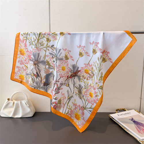 日韩版系仿真丝印花方巾披肩领巾感系脖小方巾头巾丝巾围巾女