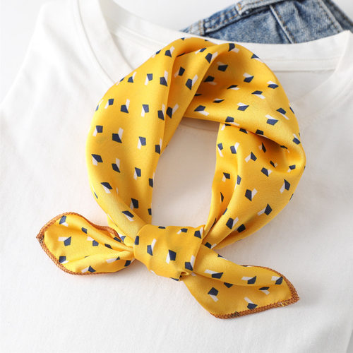 缎面仿真丝围巾女数码印花丝巾小方巾50cm波点条纹多款领巾装饰潮