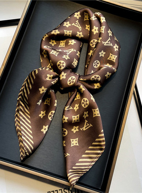 奢华老花字母围巾70cm丝巾仿真丝装饰领巾银行白领职业围脖巾新款