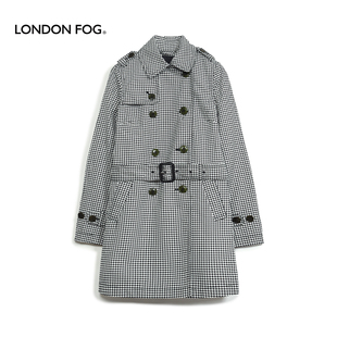 伦敦雾复古黑白格子中长款 大衣女 双排外套收腰薄款 风衣女春夏新款