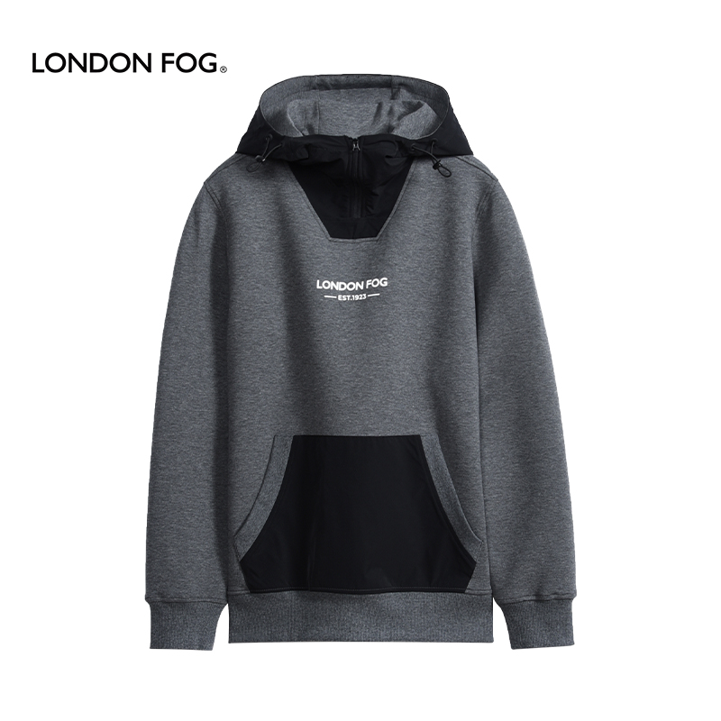 伦敦雾拼梭织连帽套头休闲卫衣