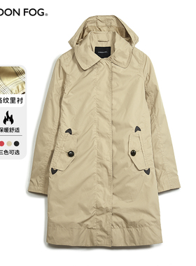 伦敦雾秋冬英伦风可脱卸帽中长款女士外套合身通勤商务休闲上衣女