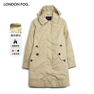 伦敦雾秋冬英伦风可脱卸帽中长款女士外套合身通勤商务休闲上衣女