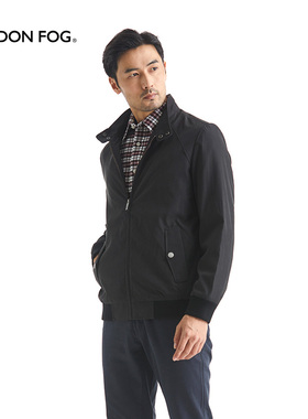伦敦雾男士春秋商务休闲简约黑色单外套立领两袋罗纹口夹克男上衣