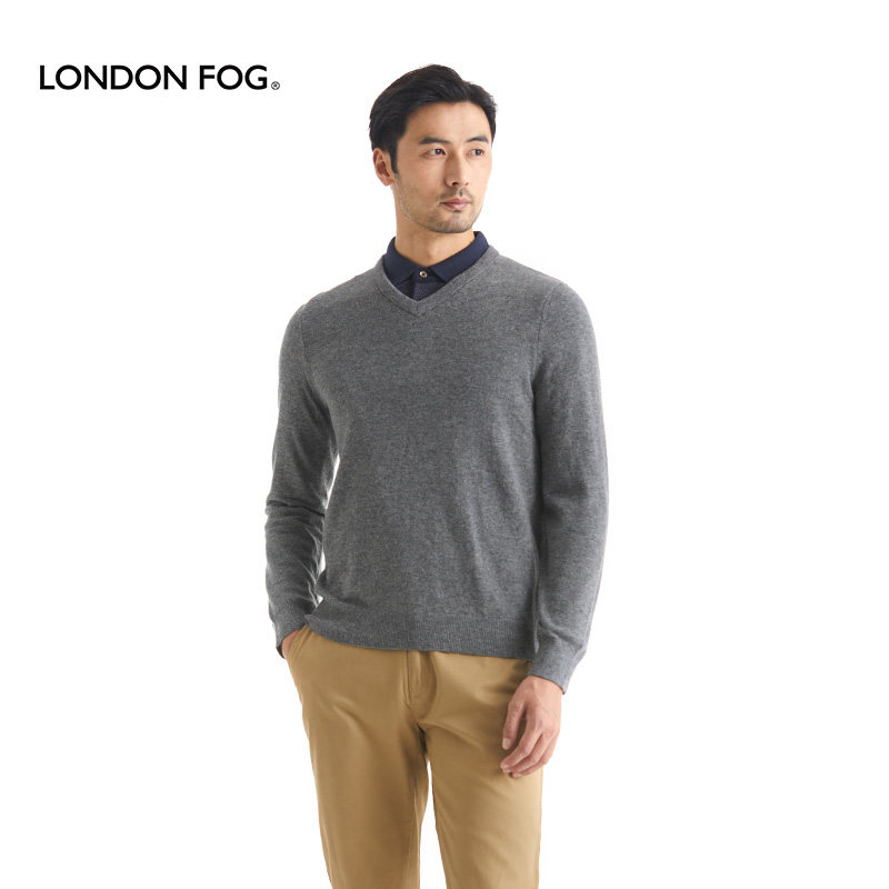 伦敦雾男装羊毛衫秋季新款柔软亲肤经典百搭v领基本款休闲毛衣男