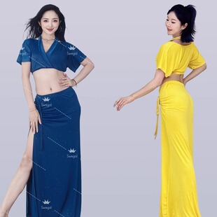 swegal2025肚皮舞练功服东方舞服装 加抽绳长裙显白 撒银冰丝蝙蝠袖