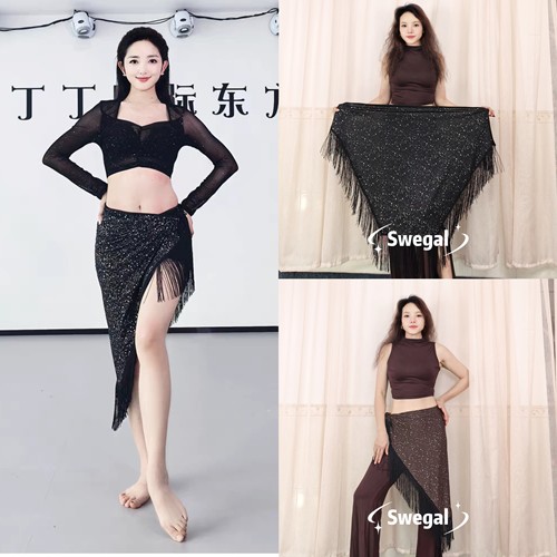 肚皮舞练功服上衣长袖修身臀巾裙