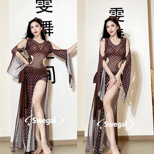 SWEGAL肚皮舞波点网纱大码套装