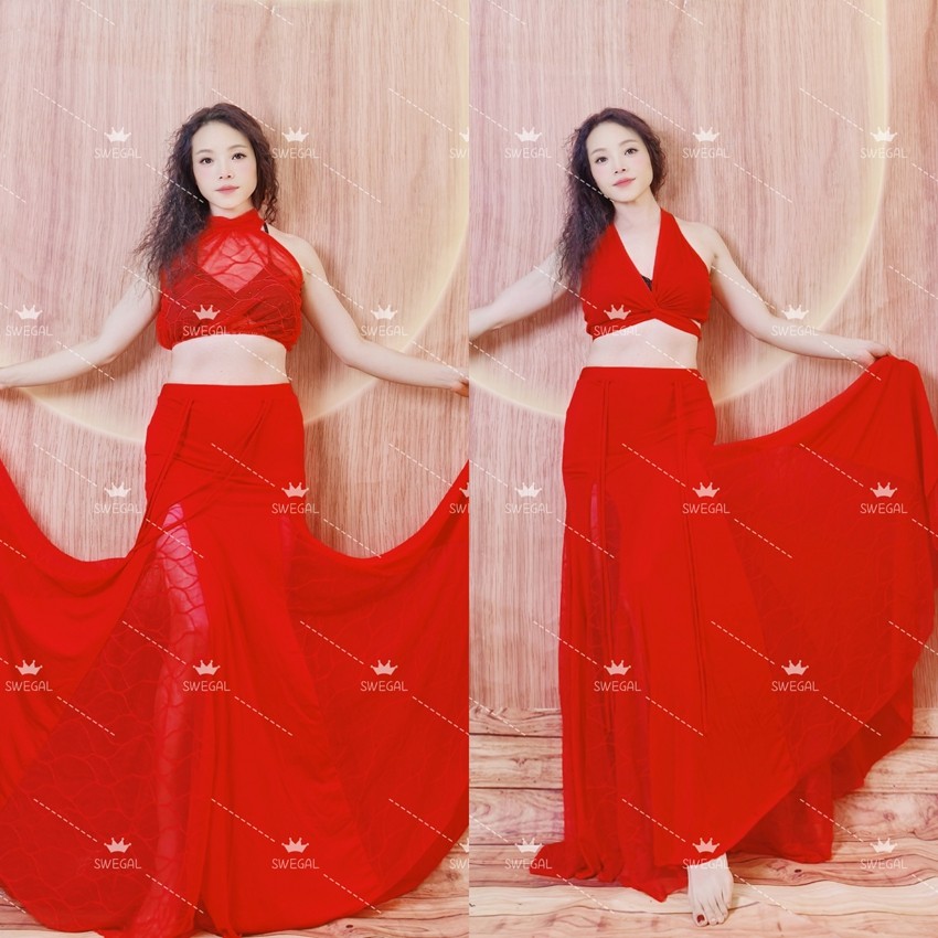 swegal新款肚皮舞练功服东方舞服装大红插片大摆裙套装大码中码,运动/瑜伽/健身/球迷用品,肚皮舞套装(演出服),淘宝优惠券,粉丝福利购,淘宝优惠卷