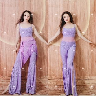 swegal新款肚皮舞练功服洞洞棉连体裤套装东方舞练习服装显白简约