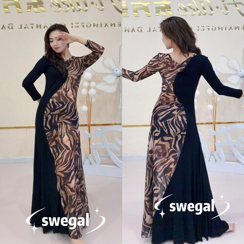 SWEGAL肚皮舞拼色网纱连衣裙