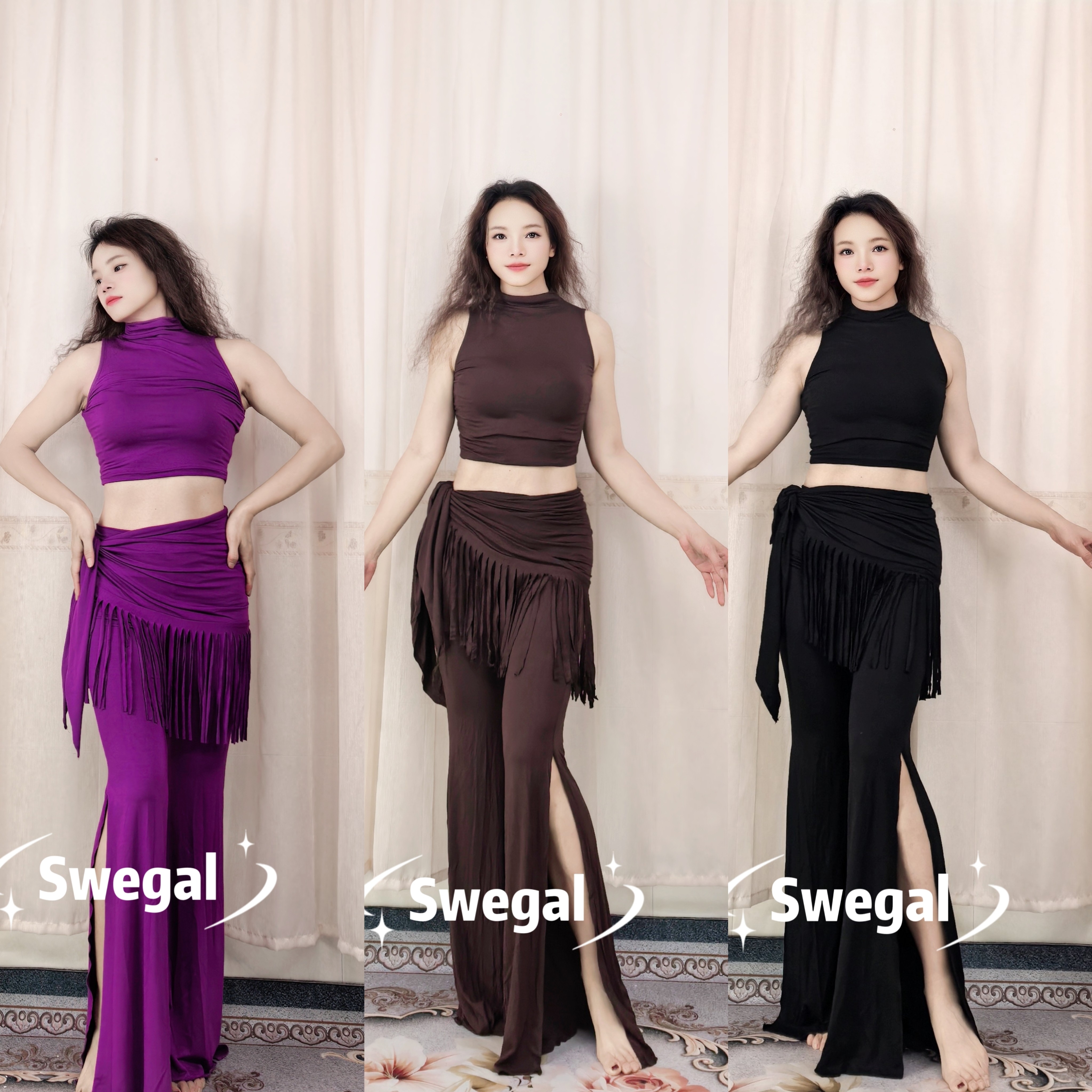 SWEGAL肚皮舞练功服莫代尔背心开叉长裤臀巾夏日优选东方舞服五色