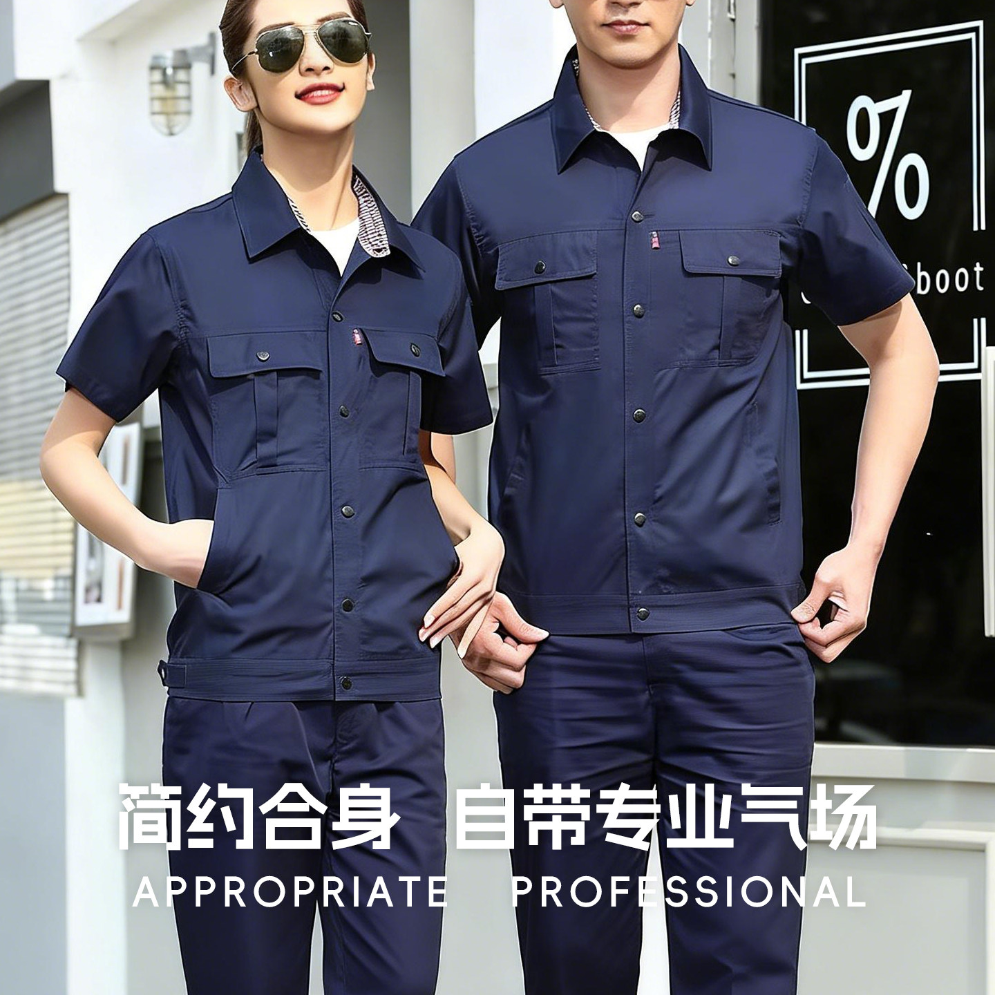夏季纯棉短袖工作服套装男薄款耐磨耐脏车间工厂服全棉劳保服上衣