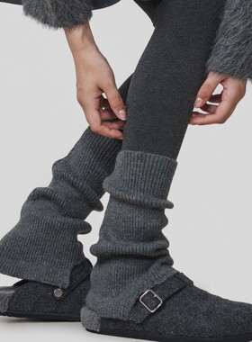 美爆了~miu系秋冬针织过膝踩脚袜套叠穿保暖显瘦高筒腿套堆堆长袜