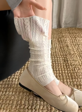 春夏薄款透气袜套百搭堆堆袜日系中筒袜配靴子女镂空袜套韦雪同款