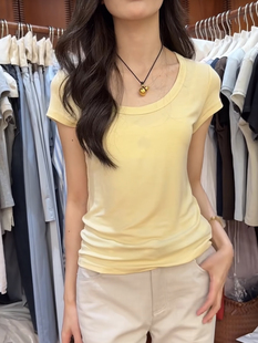 U领短袖T恤女夏新款莱塞尔基础款修身显瘦百搭打底衫上衣白t8293