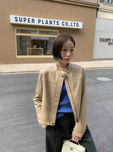 美式复古立领皮衣外套短款女2026春夏新宽松休闲百搭夹克上衣7933
