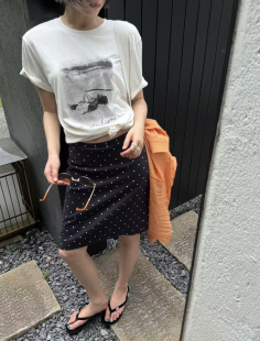 复古亚麻波点半身裙女夏高腰显瘦通勤a字包臀裙中长一步半裙8329