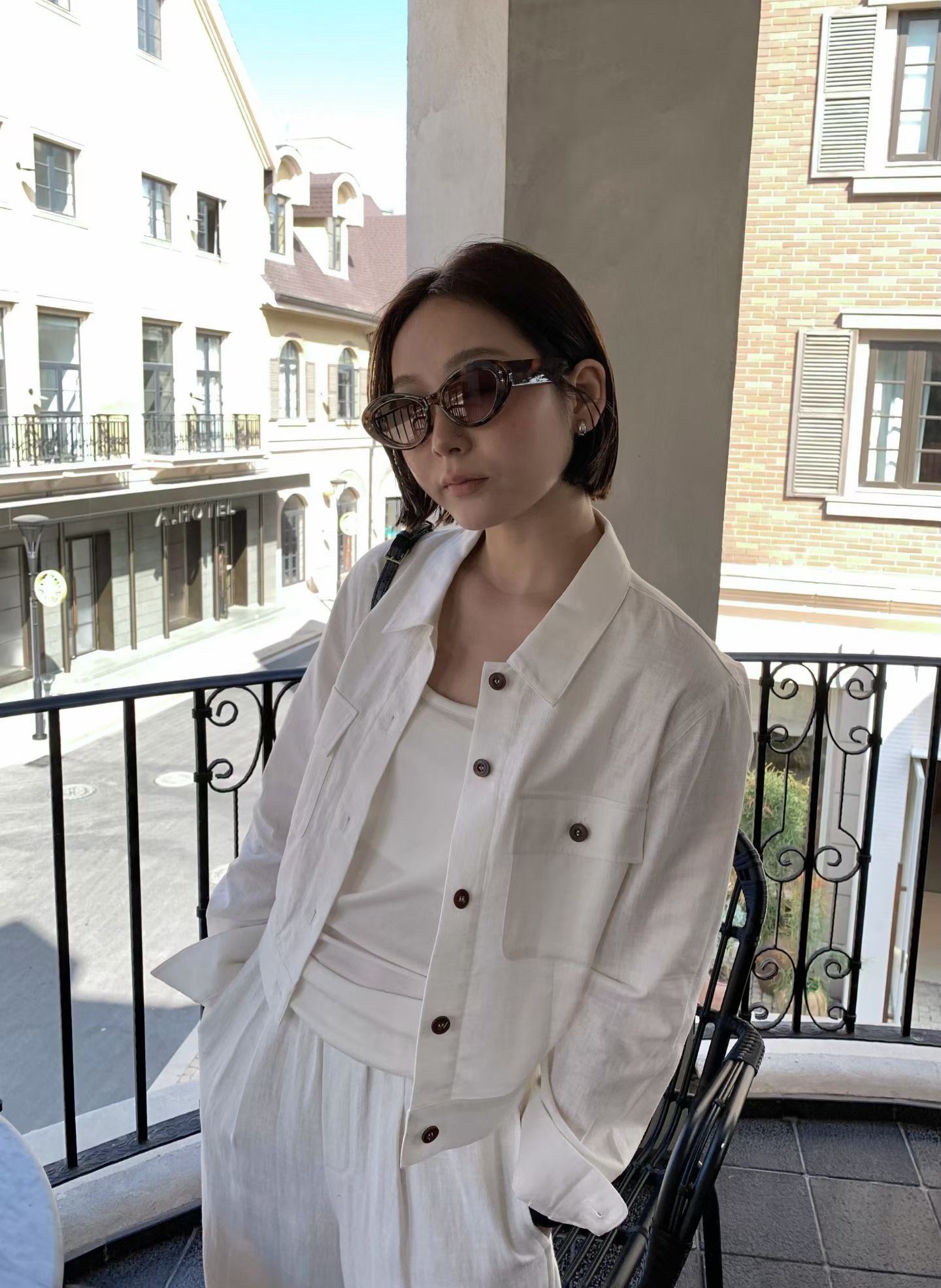 简约通勤翻领亚麻棉短外套女春夏季气质百搭长袖上衣短款夹克7851