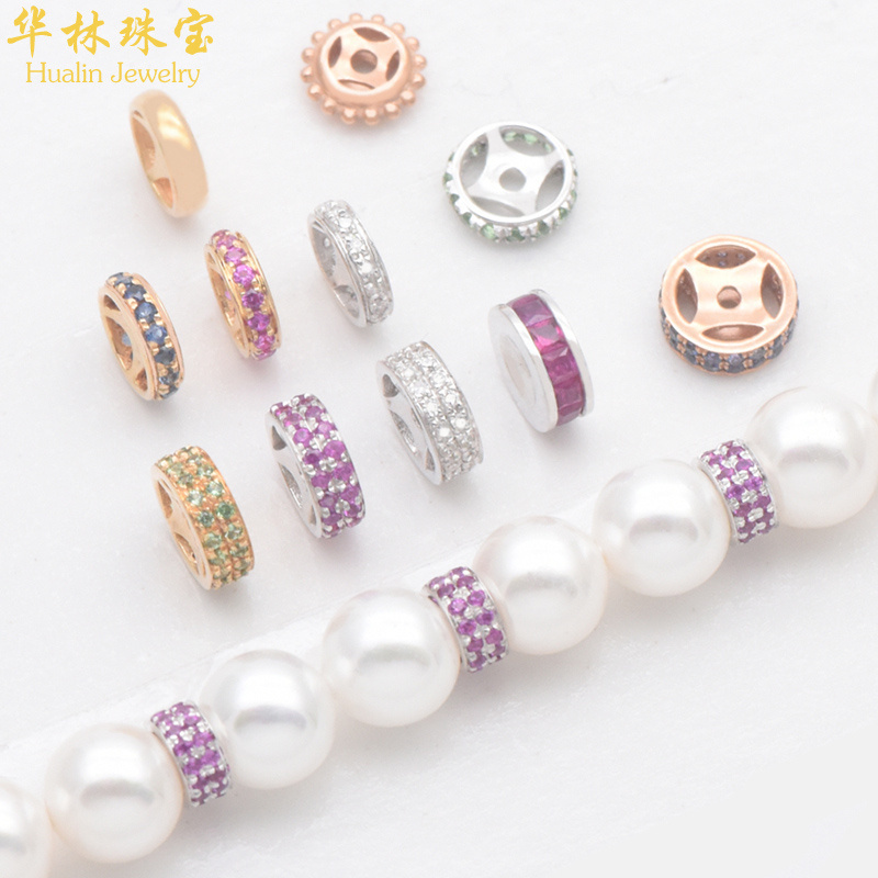 18K金隔片珠链隔珠珍珠项链配件翡翠手链DIY镶钻石白金手串隔片