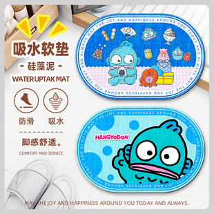 蓝色丑鱼吸水地垫水怪浴室硅藻泥垫防滑卫生间脚垫台面沥水垫门垫