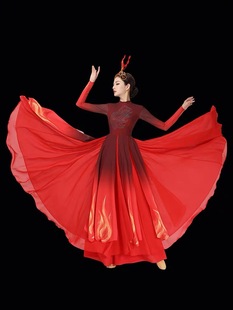 星星之火舞蹈服装现代舞大摆裙大气开场舞合唱服扇子舞红歌演出服