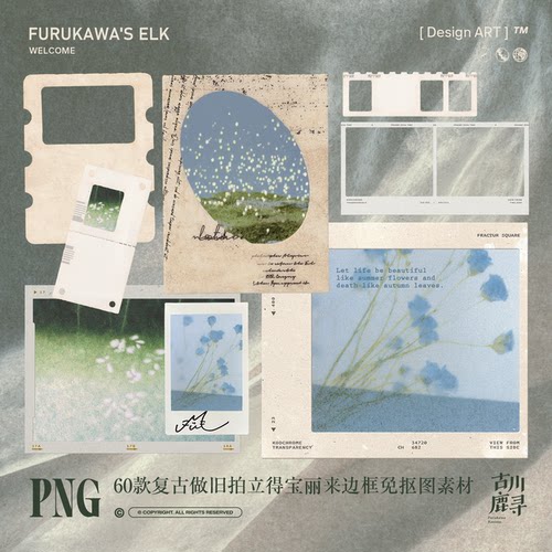 60张梦幻复古花边相纸边框ins手帐拼贴饭圈美化PNG免抠图设计素材