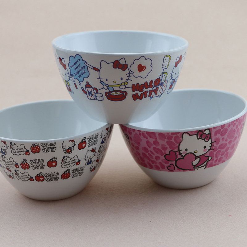 包邮  卡通儿童餐具密胺耐摔学生米饭碗汤碗KT猫可爱碗