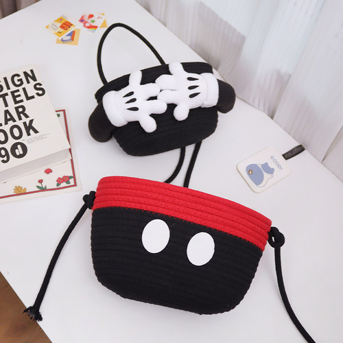 卡通米奇棉线壁挂收纳篮