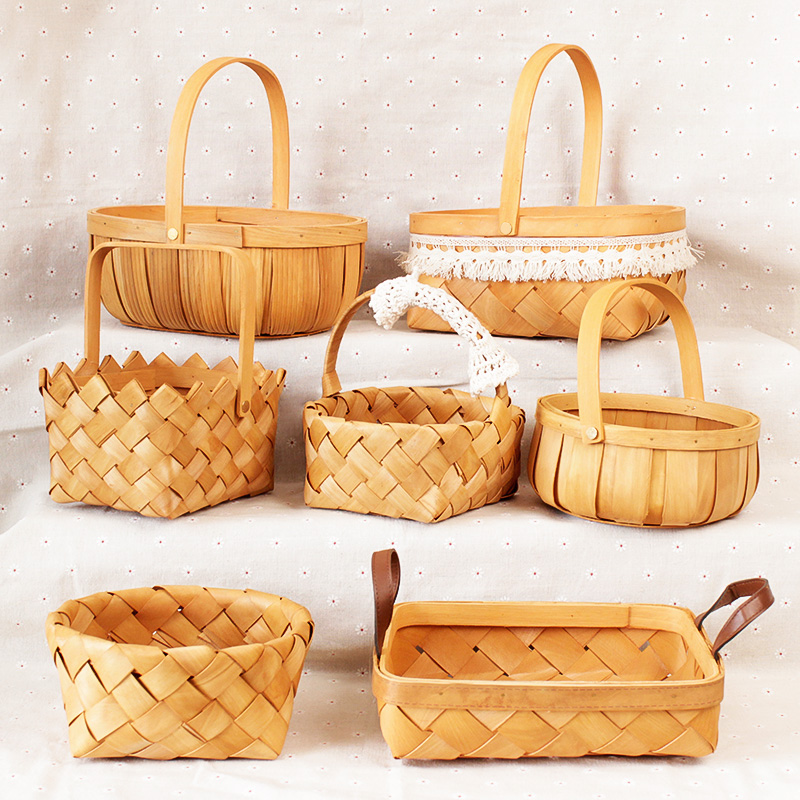 野餐篮户外春游收纳竹编篮子