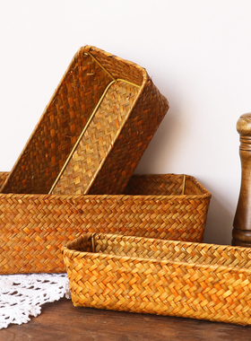 草编收纳筐海草编织篮厨房蔬菜调料姜蒜大葱收纳篮桌面零食收纳盒