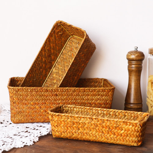 手工编织海草收纳筐零食篮