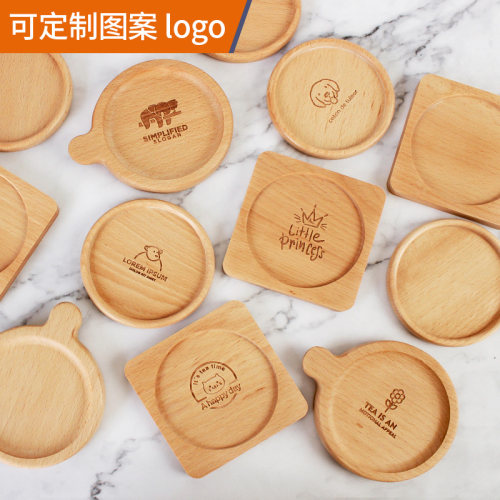定制图案logo杯垫实木榉木日式