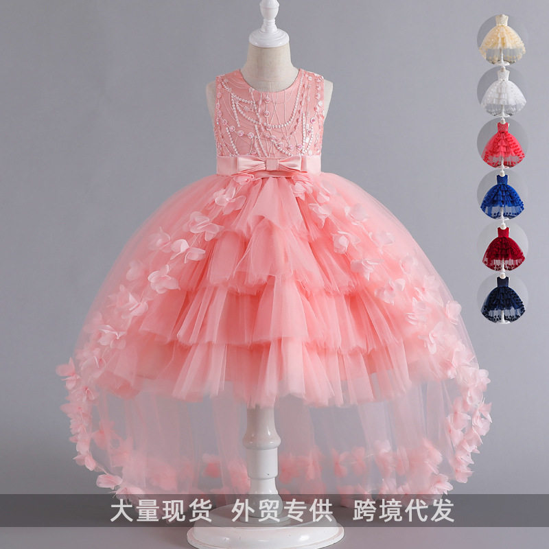 女童礼服裙晚礼服拖尾连衣裙无袖公主裙蓬蓬裙蛋糕裙晚宴裙6-4-8