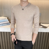 2025秋冬新款纯色圆领针织衫韩版修身打底长袖毛衣M31#P35，男装T恤，电商C309