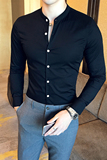 C66_黑商务休闲英伦店主男士长袖衬衫立领休闲衬衫男P55控78，男装衬衫，电商C309