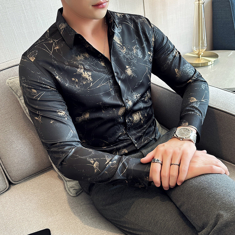 秋款 金丝印花男士精品长袖休闲衬衫潮621#P58图片