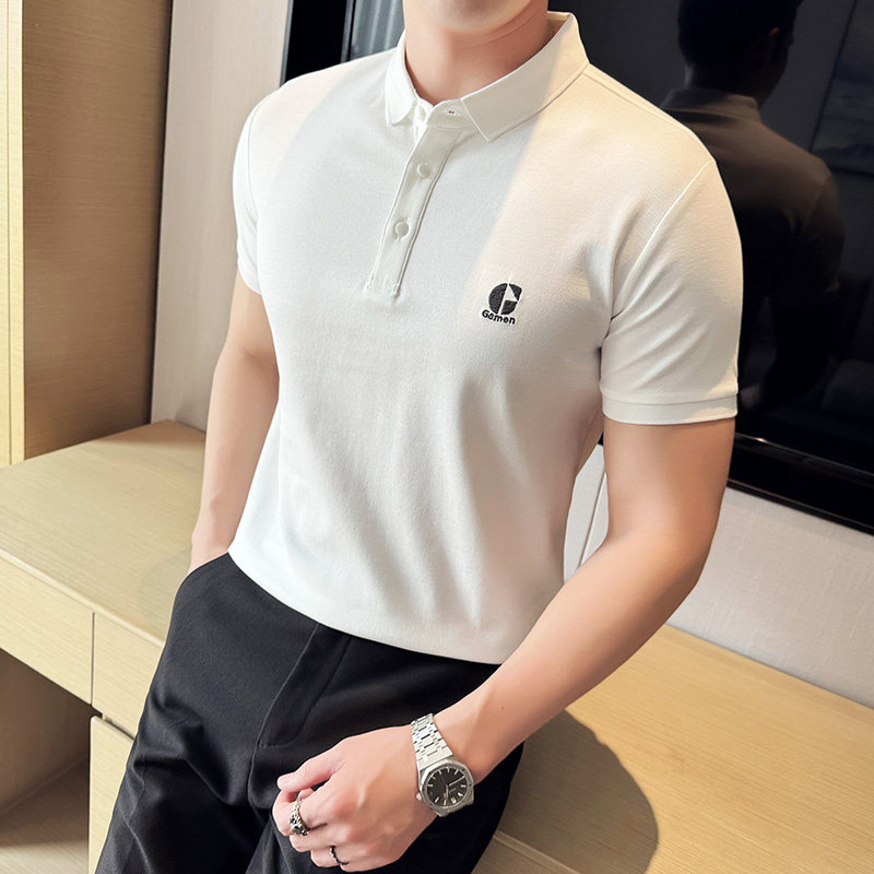 春夏新款翻领polo衫男 纯色字母男士简约休闲短袖T恤衫9822/P48图片