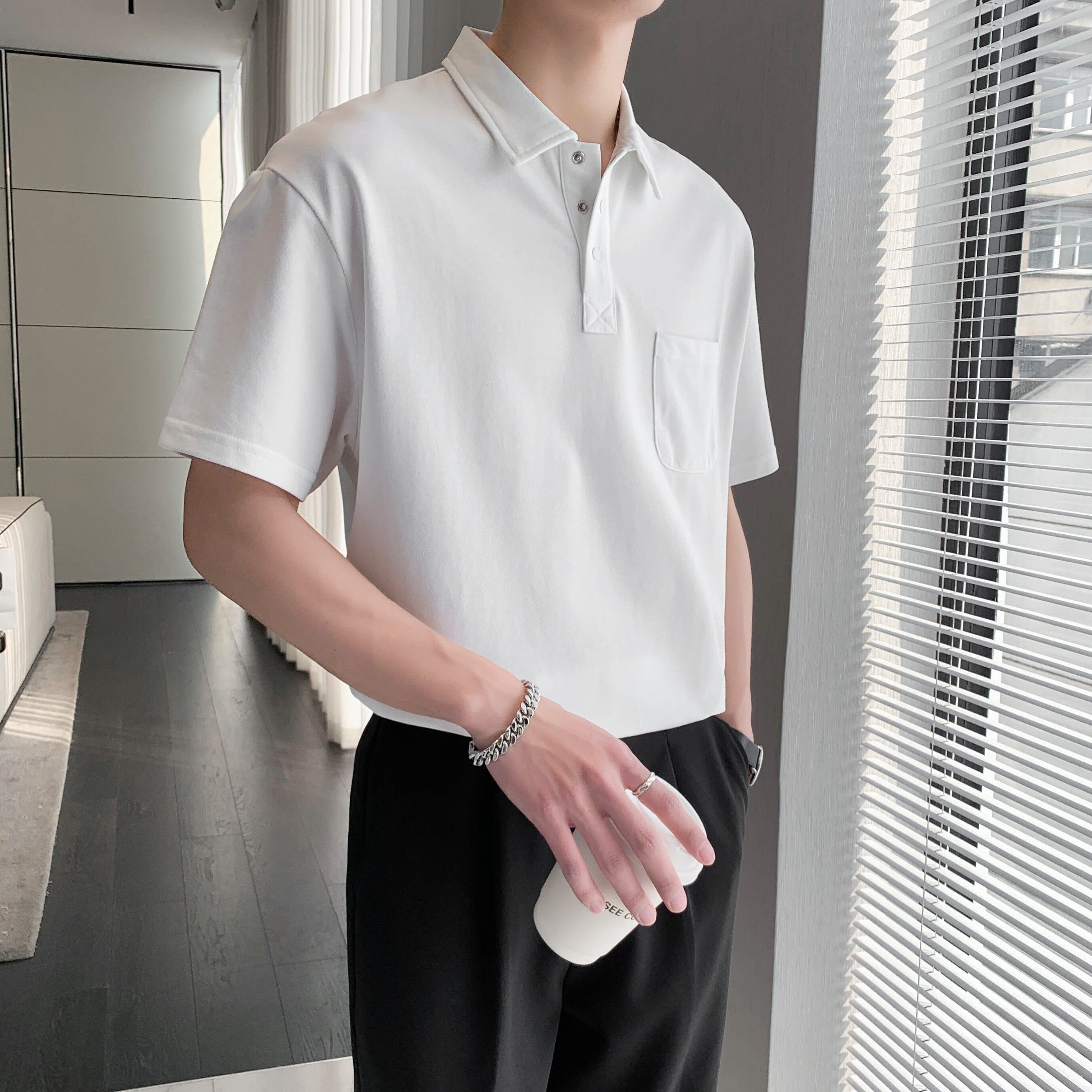 9801#夏新款雅痞polo衫短袖男轻熟高级感纯色半袖翻领T恤潮P58,男装T恤,电商C309