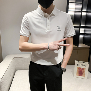 95005#夏季社会风 男士休闲polo衫翻领短袖T恤简约字母潮P58控78图片