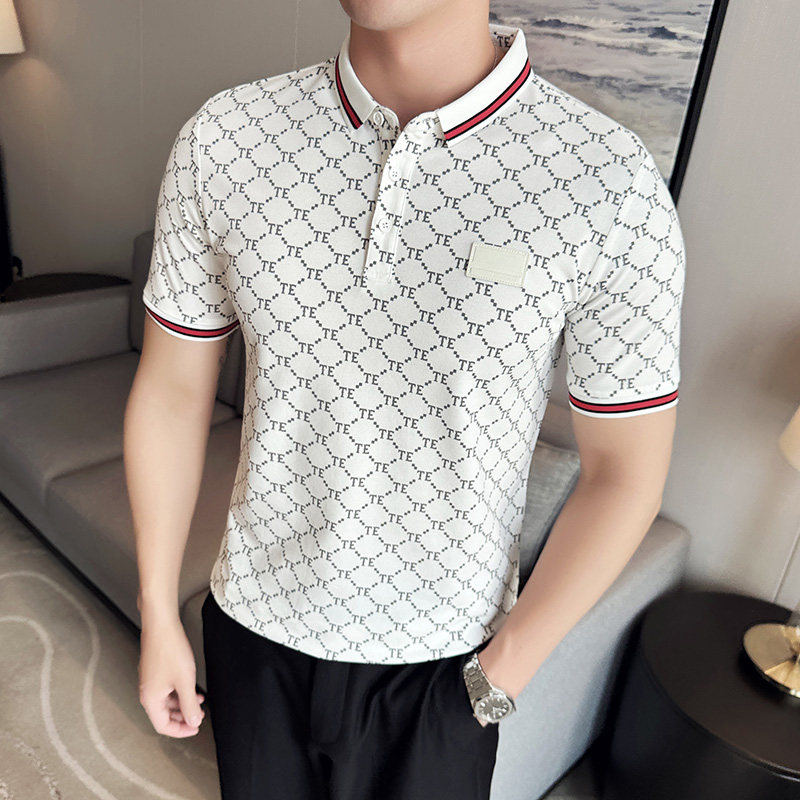 2025新款春夏轻奢翻领polo衫字母条纹男士短袖T恤衫9502/P58,男装T恤,电商C309