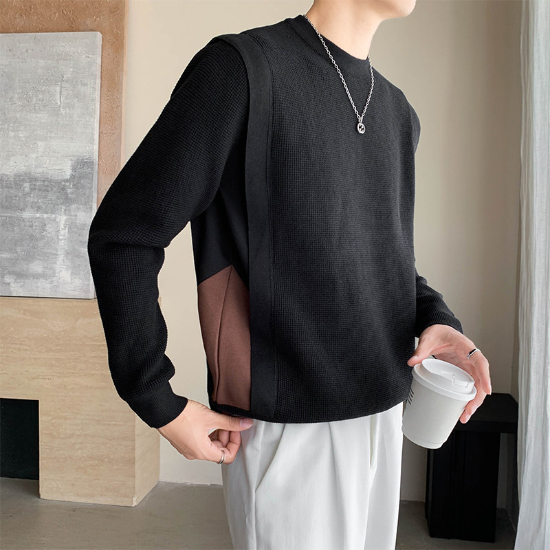 秋冬新款拼接针织衫男士圆领休闲长袖套头毛衣潮9825#P98,男装针织衫/毛衣,电商C309
