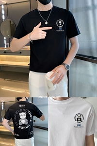 夏新款 熊猫刺绣后背反光幻彩印花T恤男圆领短袖潮8032#特P48控78图片